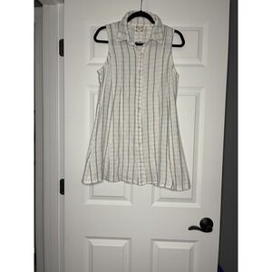 Hem and Thread sleeveless Striped Collared Button Down Mini dress small NWT